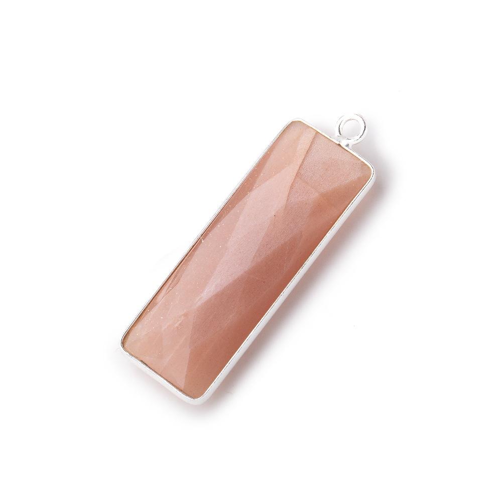 31x11mm Silver Bezel Peach Moonstone Bar 1 ring pendant 1 piece