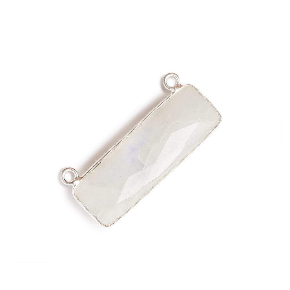 31x11mm Silver Bezel Rainbow Moonstone Bar 2 ring Connector East West 1 pc