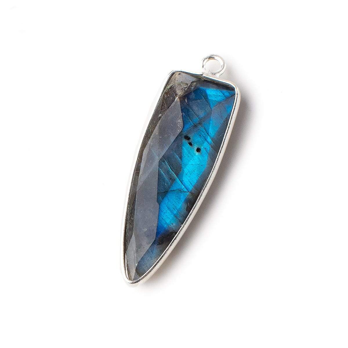31x11mm Silver Bezeled Labradorite Faceted Point Pendant 1 piece