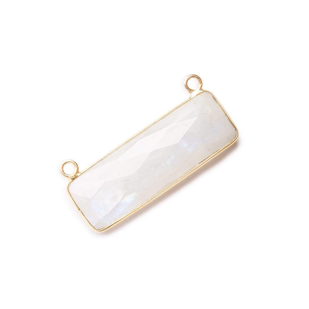 31x11mm Vermeil Bezel Rainbow Moonstone Bar 2 ring Connector East West 1 pc