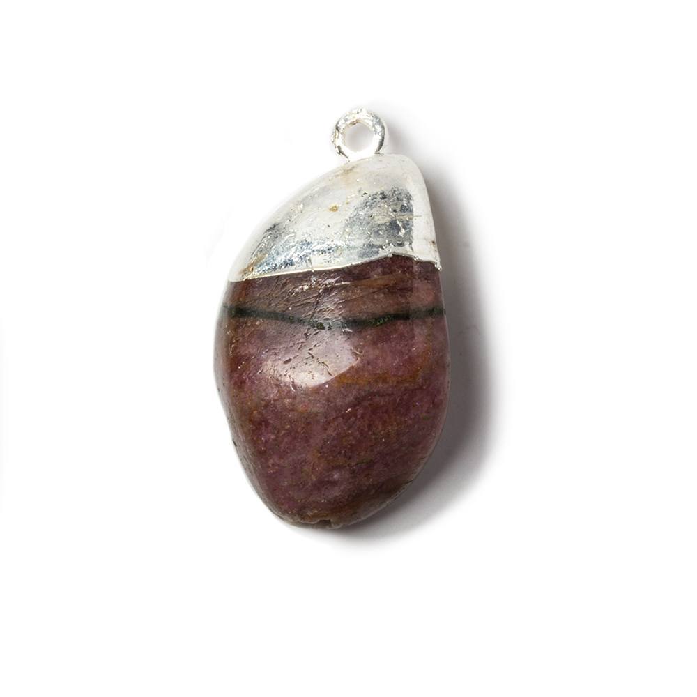 31x17x5mm Silver Leafed Dark Pink Tourmaline plain nugget Pendant 1 piece