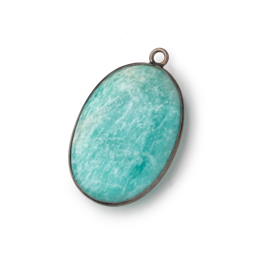 31x21mm Black Gold .925 Bezel Amazonite Plain Oval Pendant 1 Focal Bead
