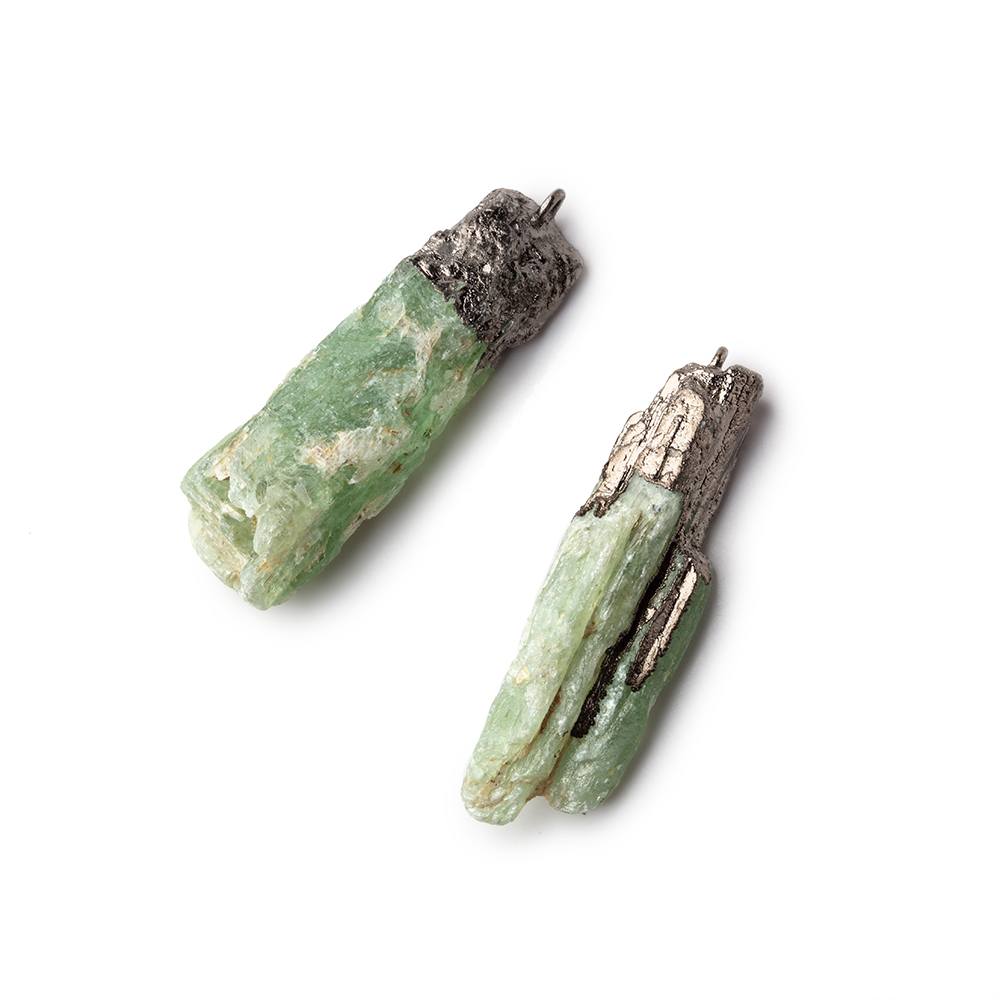 Green Kyanite Black Gold Leafed Natural Crystal Focal Pendant Set of 2