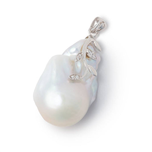 32x21mm .925 Silver Capped White Ultra Baroque Pearl Pendant 1 focal