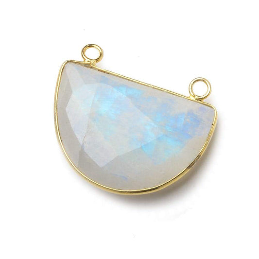 32x21mm Vermeil Bezel Rainbow Moonstone Faceted Half Moon Connector 1 piece