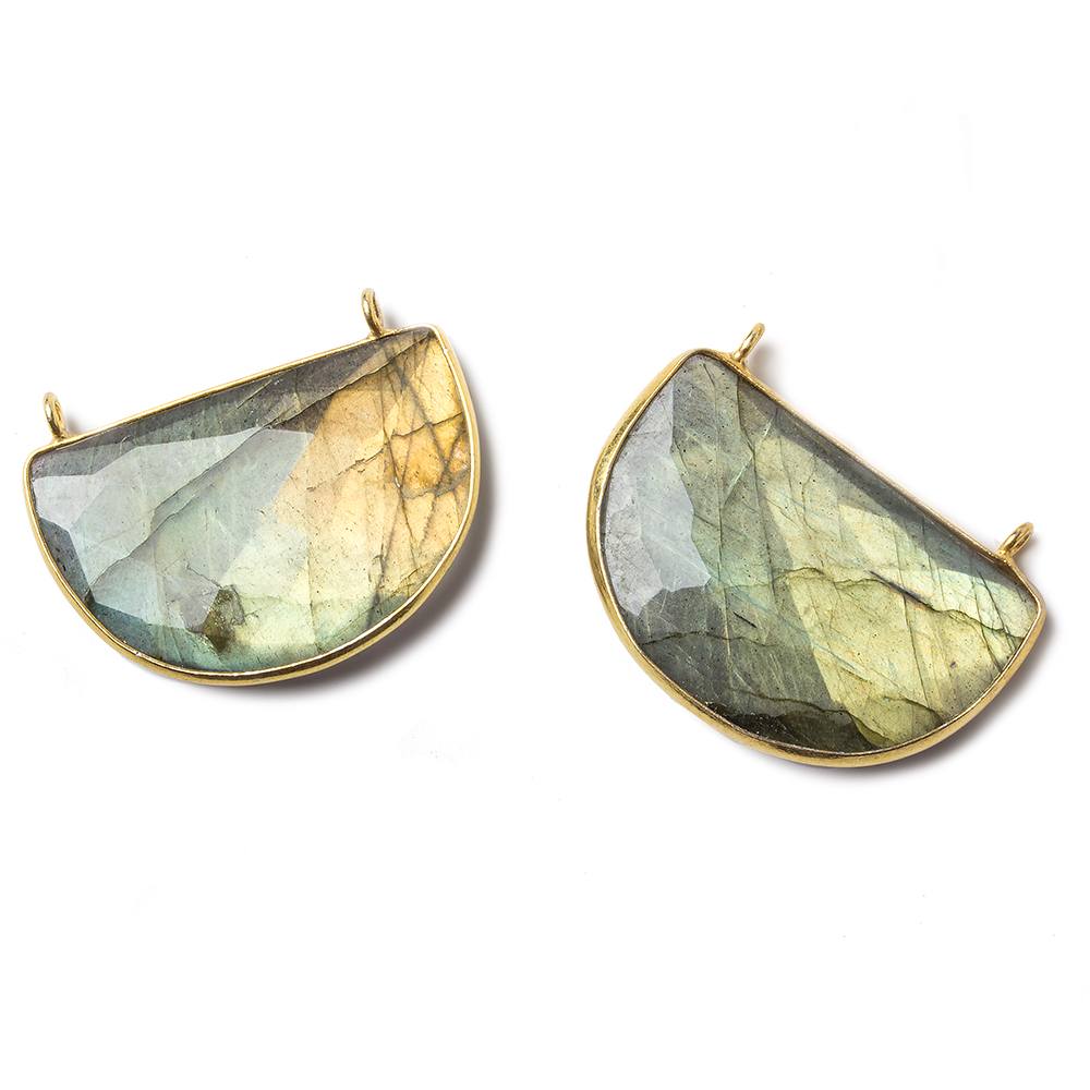 32x21x7mm Vermeil Labradorite Gold Flash Half Moon Connector 1 piece