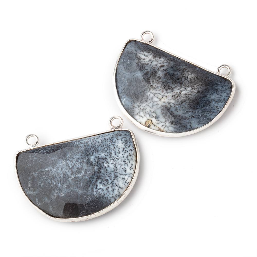 32x22mm Sterling Silver Bezel Dendritic Opal Half Moon Connector