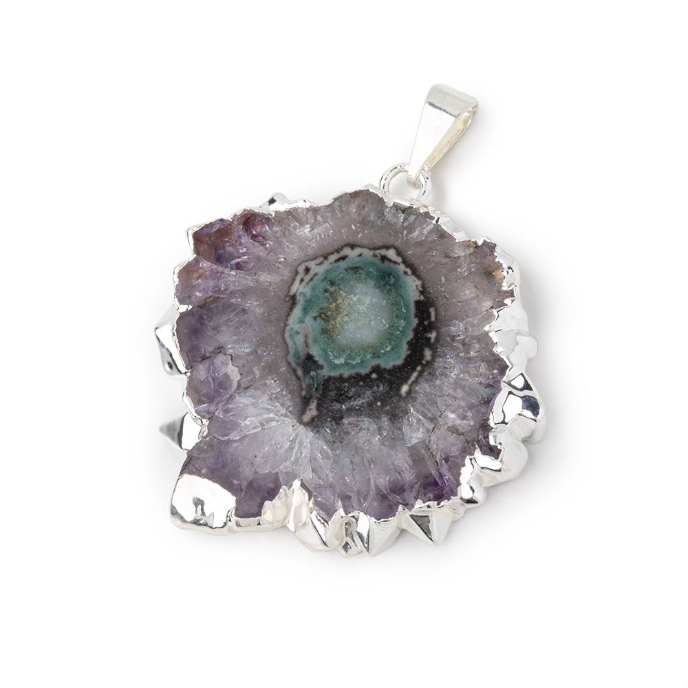 32x34mm Silver Leafed Amethyst Solar Quartz Slice Pendant 1 focal piece