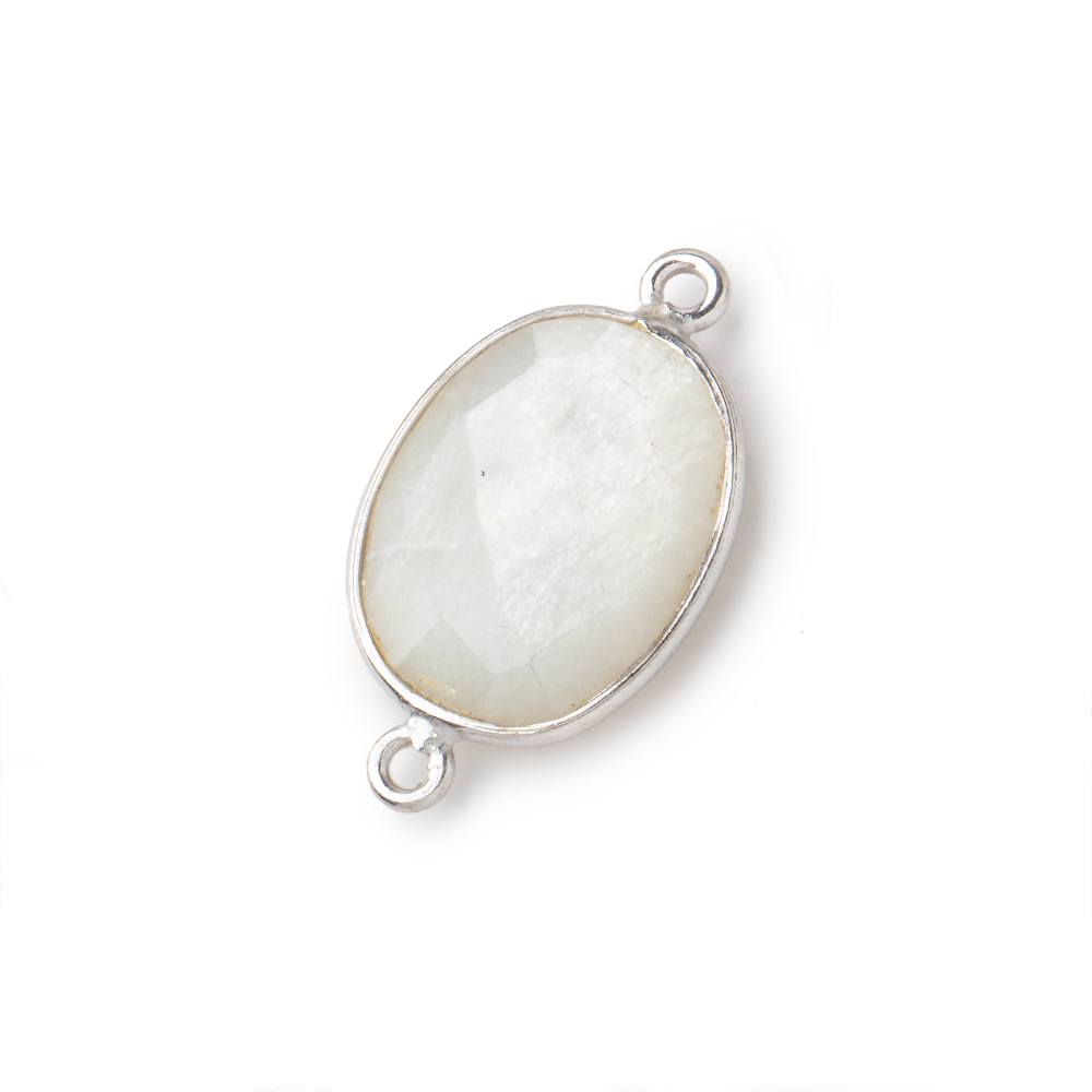 17x13mm Silver .925 Bezel White Moonstone Faceted Oval Connector 1 piece