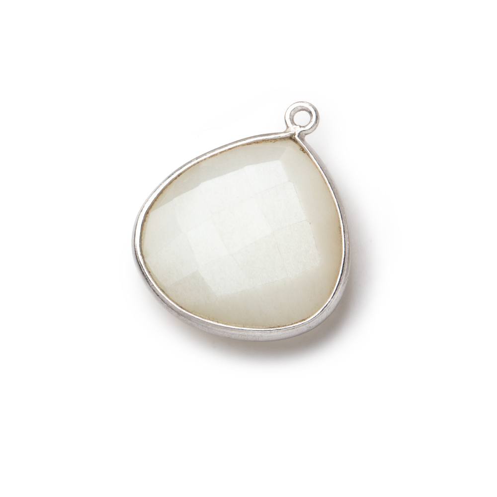 22mm Silver .925 Bezel White Moonstone Heart Pendant 1 piece