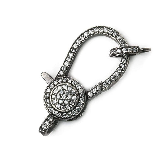 33.5x16mm Black Gold .925 Silver CZ Coin Lobster Clasp with CZ Ring 1 piece