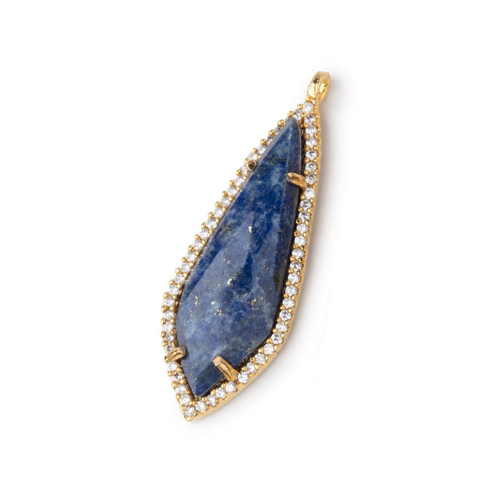 33x14mm Vermeil CZ Bezel Lapis Lazuli Modified Point Pendant 1 Focal Bead
