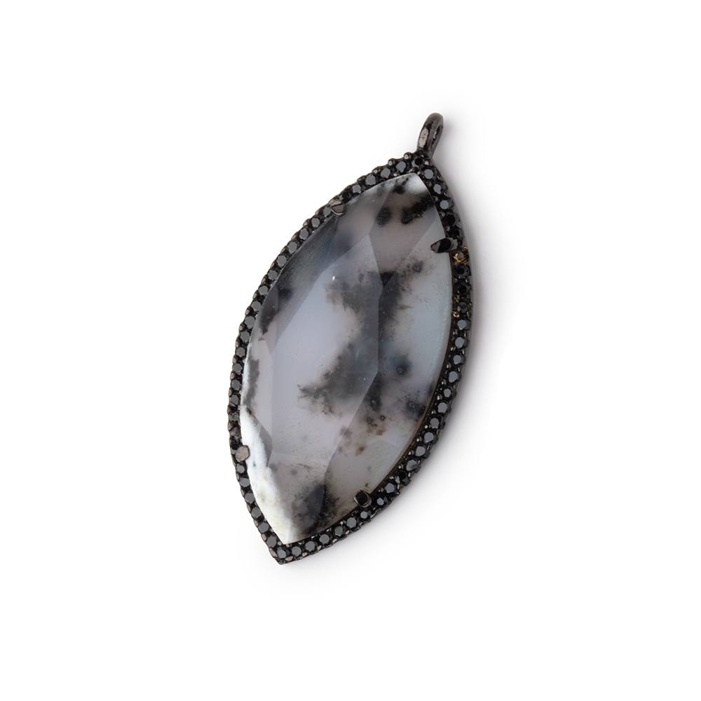 33x17mm Black Gold & Black CZ Bezel Dendritic Opal Marquise 1 Pendant