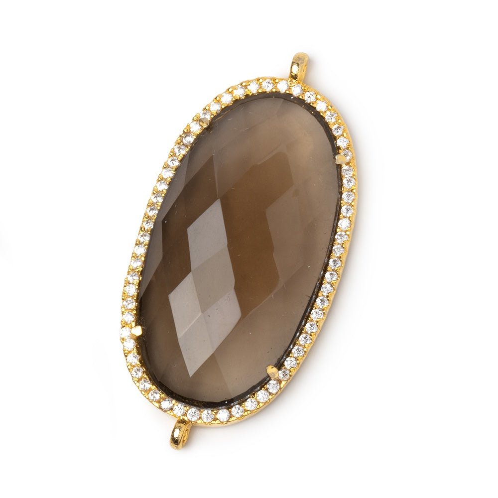 33x19mm Vermeil CZ Bezel Smoky Hydro Quartz Faceted Oval Connector 1 Focal