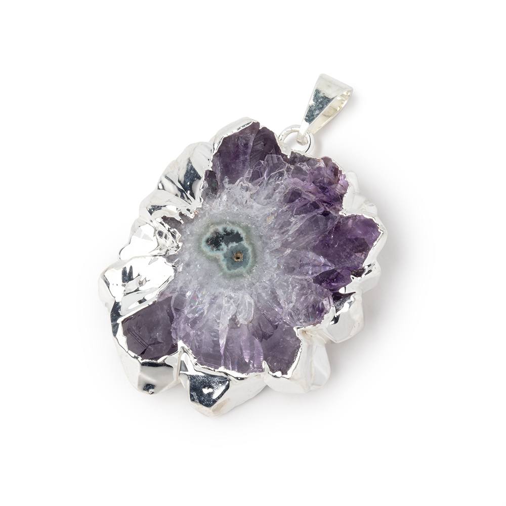 33x31mm Silver Leafed Amethyst Solar Quartz Slice Pendant 1 focal piece