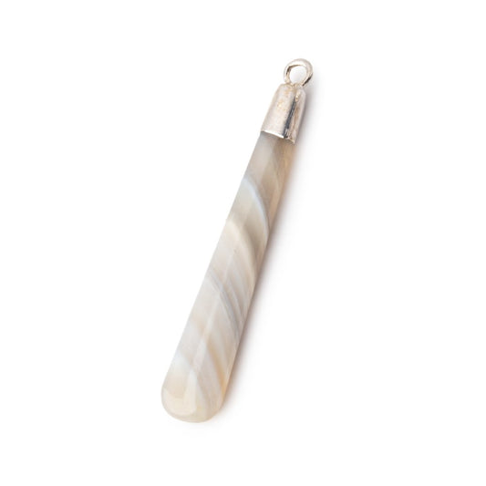 Silver Leafed Champagne Banded Agate pear Pendant 1 focal bead 38x6mm