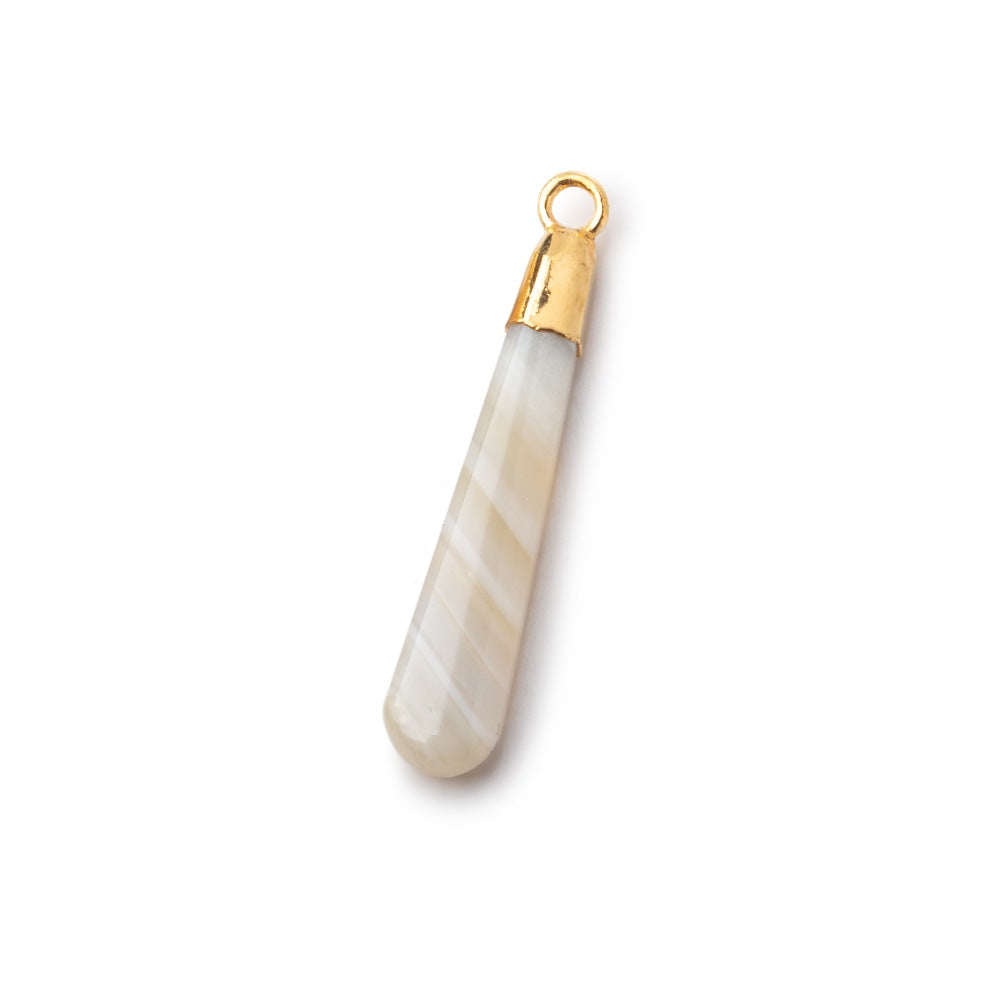 Gold Leafed Champagne Banded Agate pear Pendant 1 focal bead 29x7mm