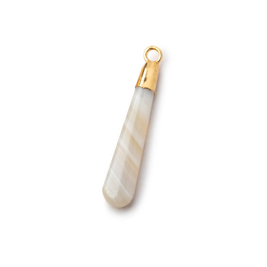 Gold Leafed Champagne Banded Agate pear Pendant 1 focal bead 29x7mm