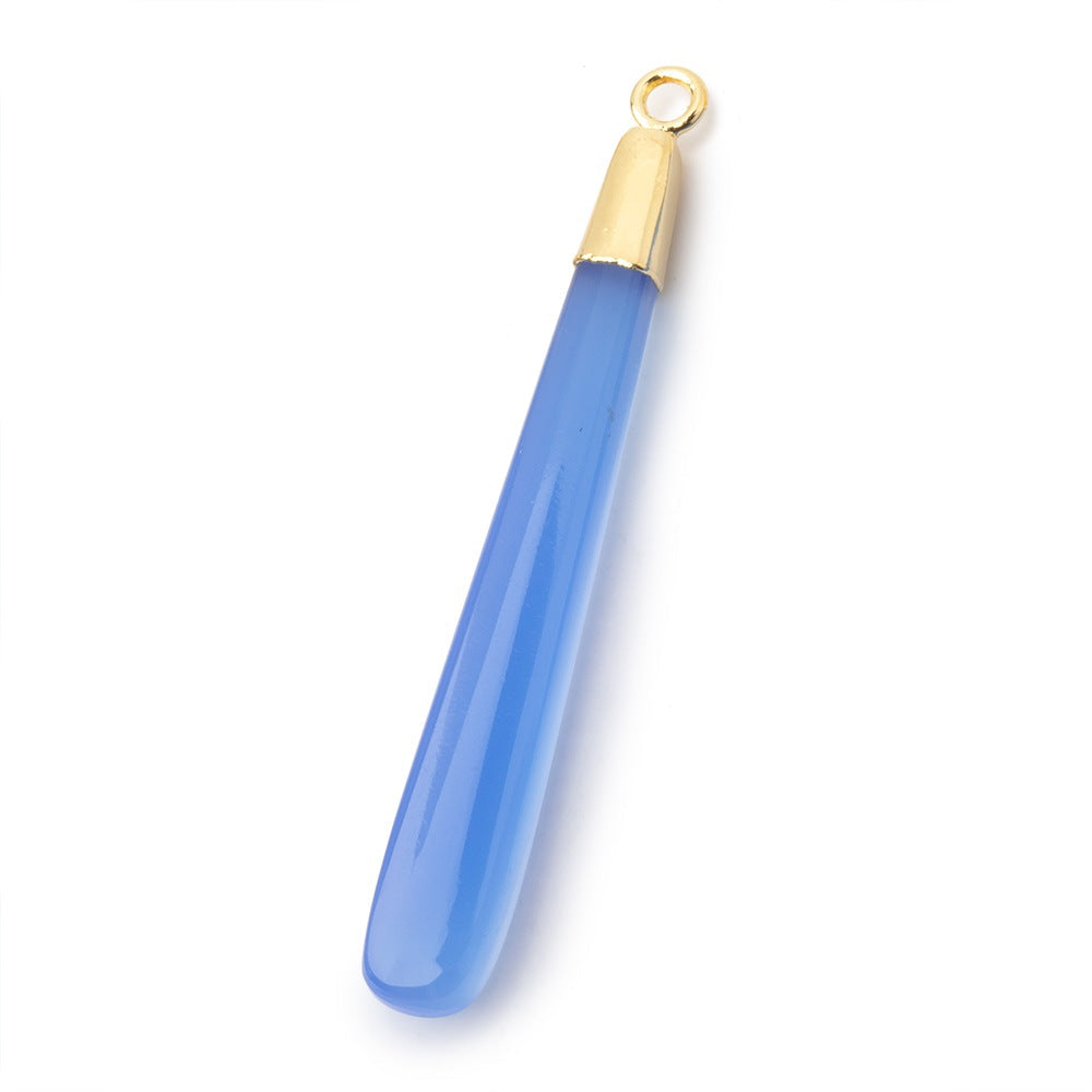 35-43mm Gold Leafed Santorini Blue Chalcedony pear Pendant 1 focal
