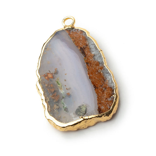 27x18mm Gold Leafed Blue Chalcedony & Matrix plain slice 1 Pendant