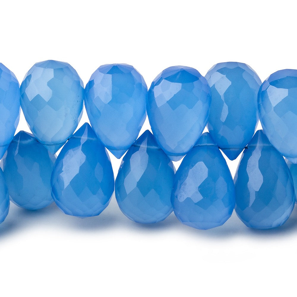 12x8mm Santorini Blue Chalcedony Faceted Tear Drops 8 inch 58 Beads