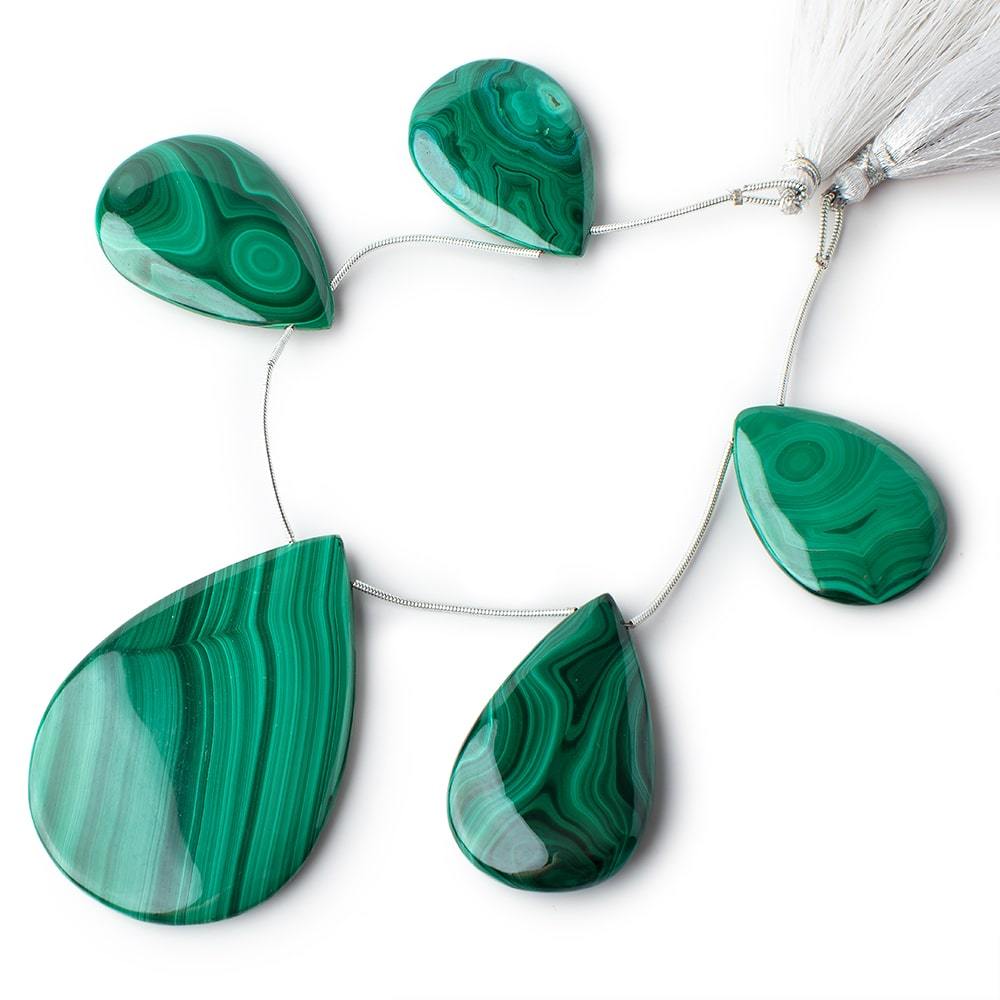 34x24-60x41mm Malachite Plain Pear Briolettes 6.5 inch 5 Beads