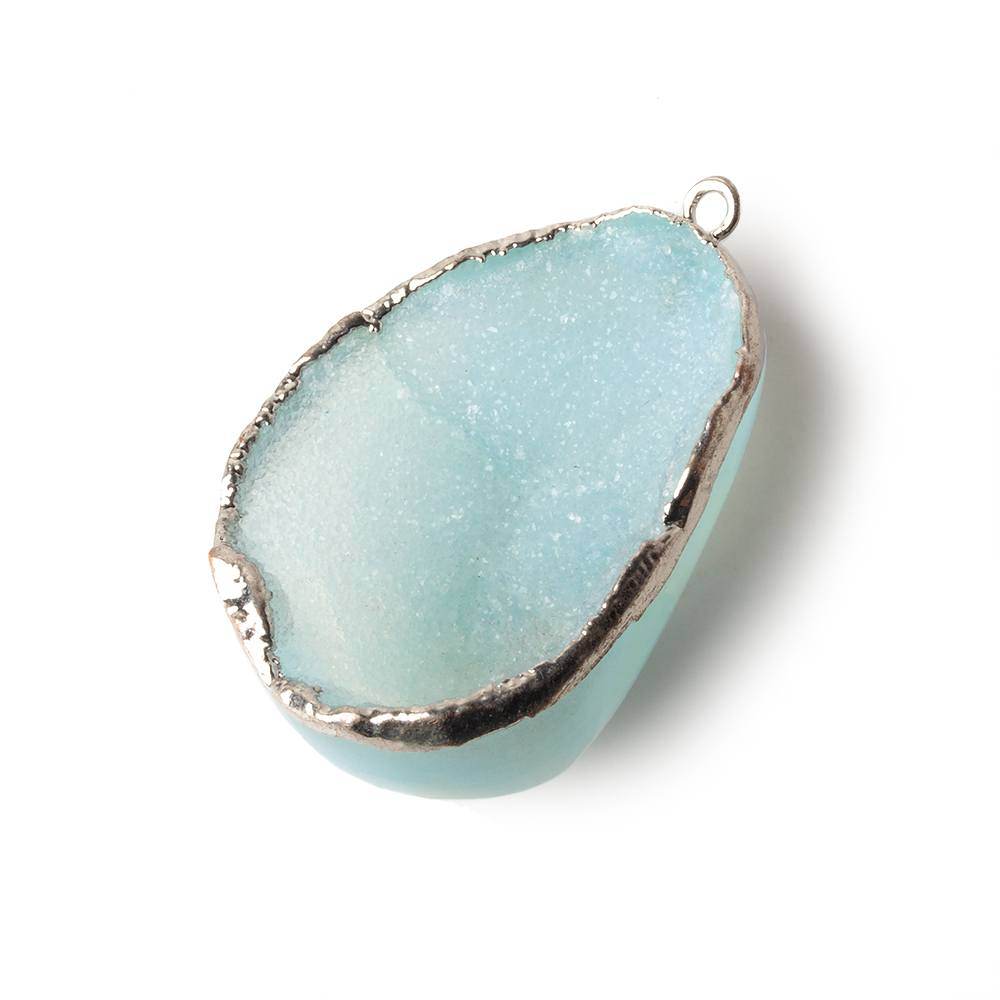 34x25x13mm Silver Leafed Sky Blue Concave Drusy Focal Pendant 1 piece