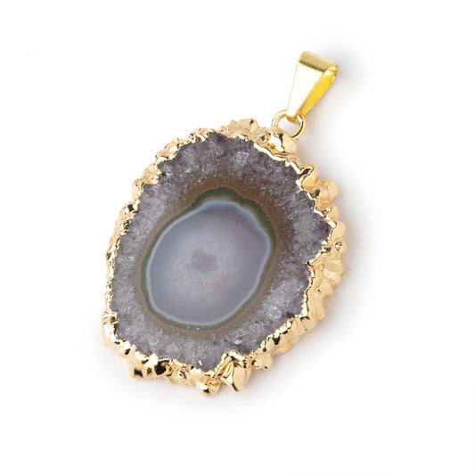 34x30mm Gold Leafed Amethyst Solar Quartz Slice Pendant 1 focal piece