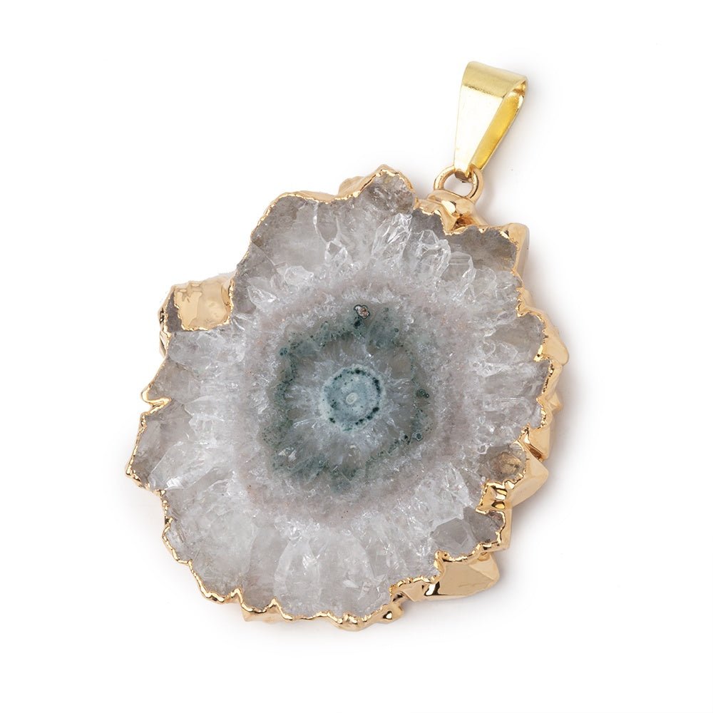 34x32mm Gold Leafed Amethyst Solar Quartz Slice Pendant 1 focal piece