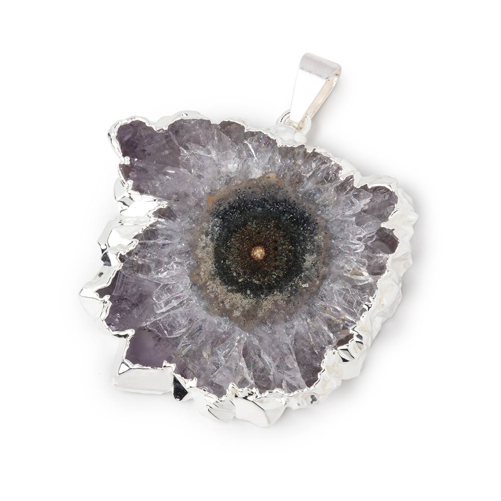 34x38mm Silver Leafed Amethyst Solar Quartz Slice Pendant 1 focal piece