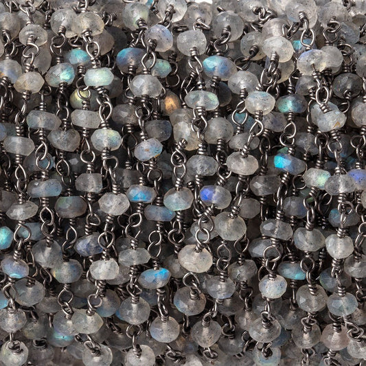 3.5-4mm Labradorite faceted rondelle Black Gold plated Chain by the foot 34 beads