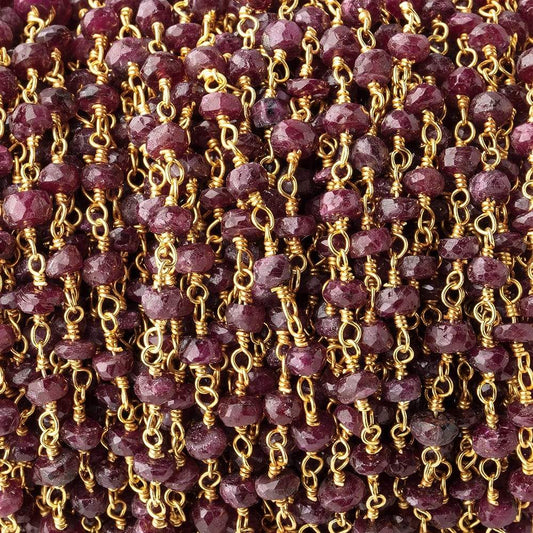 3.5mm Ruby Faceted Rondelles on Vermeil Chain by the Foot 39 pieces