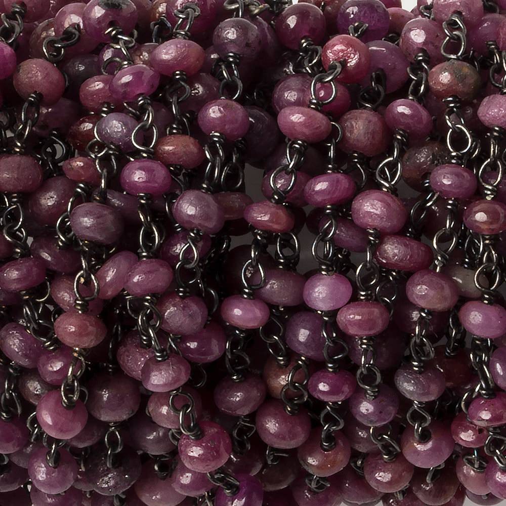 3.5mm Ruby plain rondelle Black Gold plated .925 Chain by the foot 45 pieces