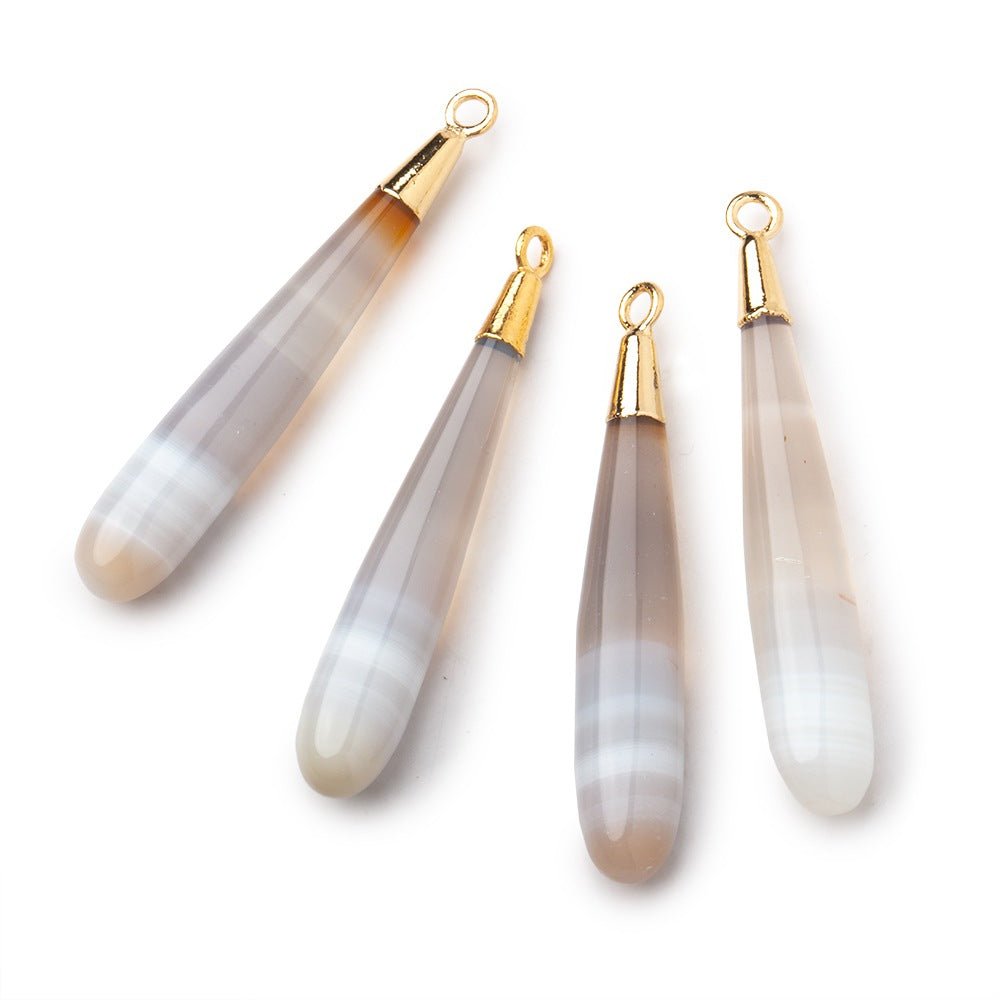 35x6mm Gold Leafed Banded Agate Plain Tear Drop Pendant 1 piece