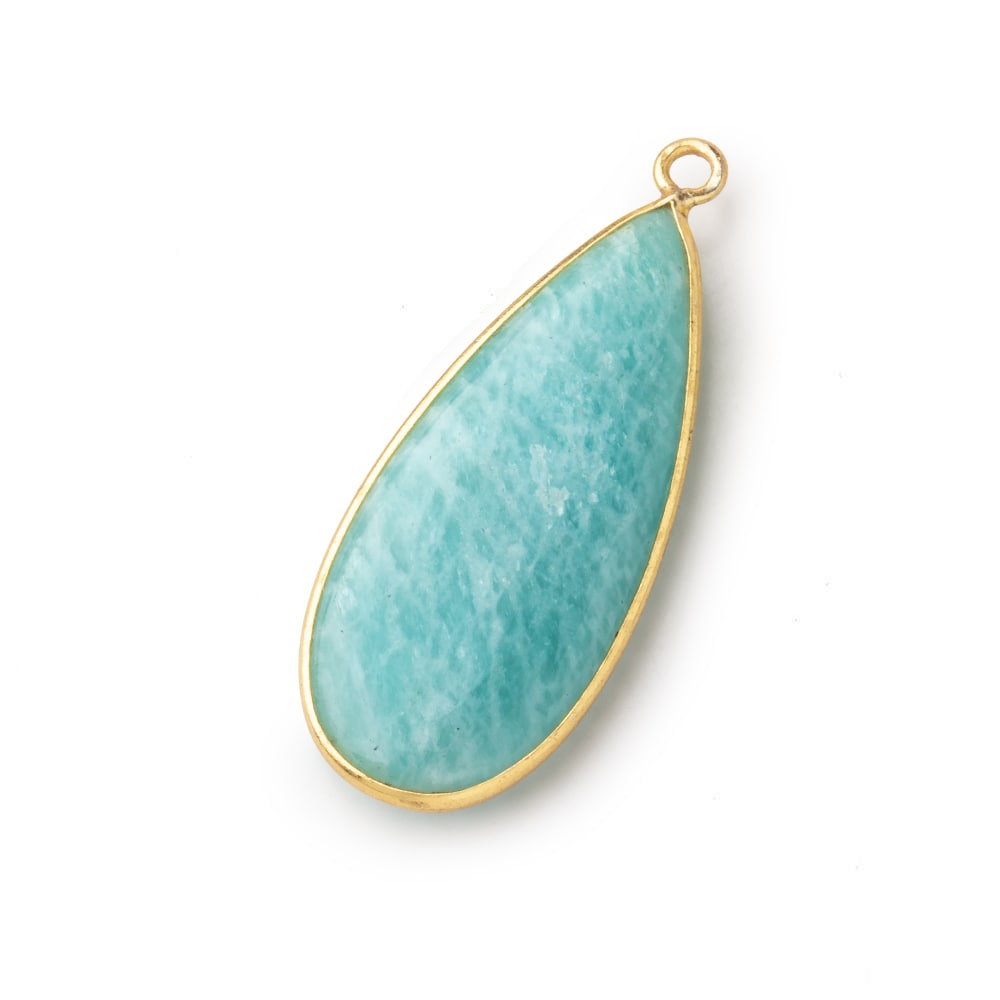 36x16mm Vermeil Bezel Amazonite Plain Pear Pendant 1 Focal Bead