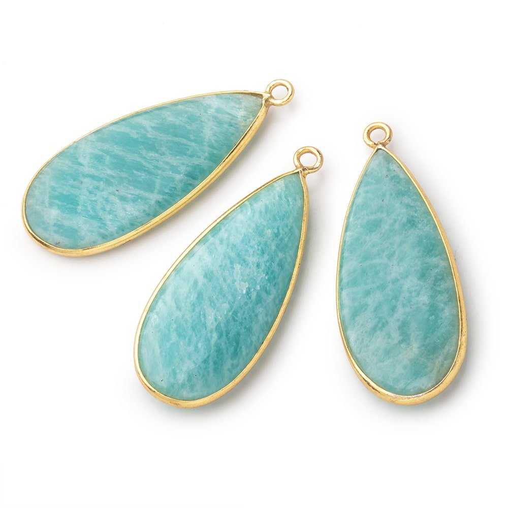36x16mm Vermeil Bezel Amazonite Plain Pear Pendant 1 Focal Bead