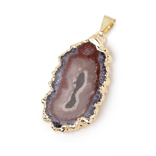 38x22mm Gold Leafed Amethyst Solar Quartz Slice Pendant 1 focal piece