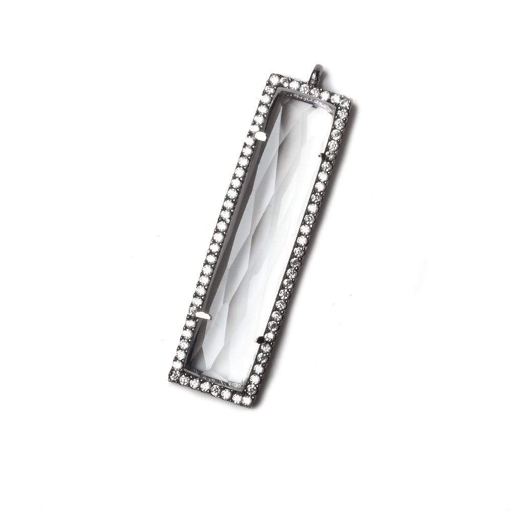 39x10.5mm Black Gold Bezel CZ and Crystal Quartz Bar 1 ring Pendant 1 piece