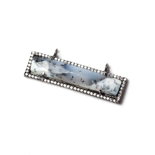39x10.5mm Black Gold Bezel CZ and Dendritic Opal Bar 2 ring East - West Connector 1 piece