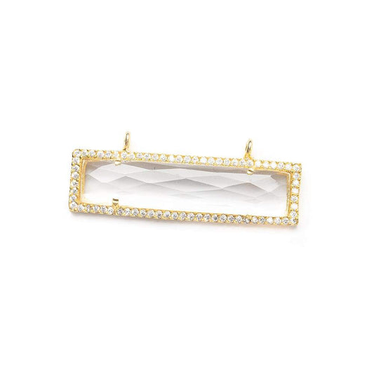 39x10.5mm Vermeil Bezel CZ & Crystal Quartz Bar 2 Prong East - West Connector 1 piece