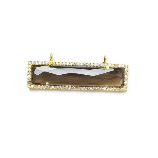 39x10.5mm Vermeil CZ Bezel Smoky Hydro Quartz Bar Connector 1 piece