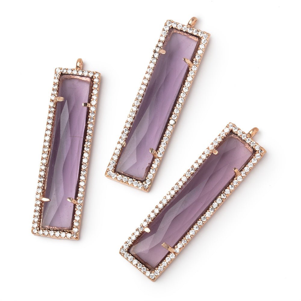 39x10.5mm Rose Gold CZ Bezel Purple Hydro Quartz Bar Pendant 1 Focal