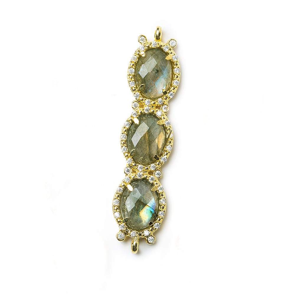 39x10mm Gold Bezel CZ & Labradorite 3 Oval Connector 1 focal bead