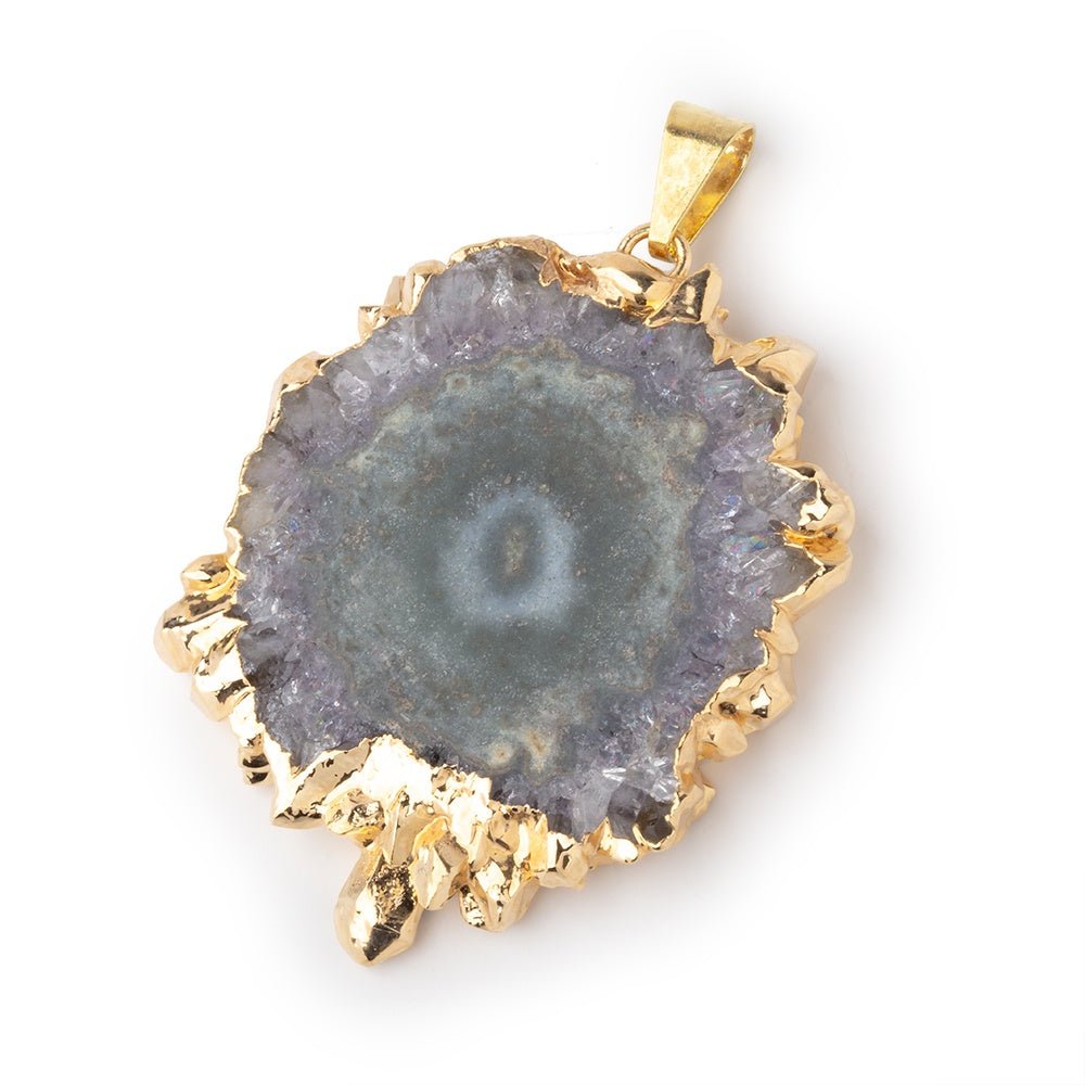 39x33mm Gold Leafed Amethyst Solar Quartz Slice Pendant 1 focal piece