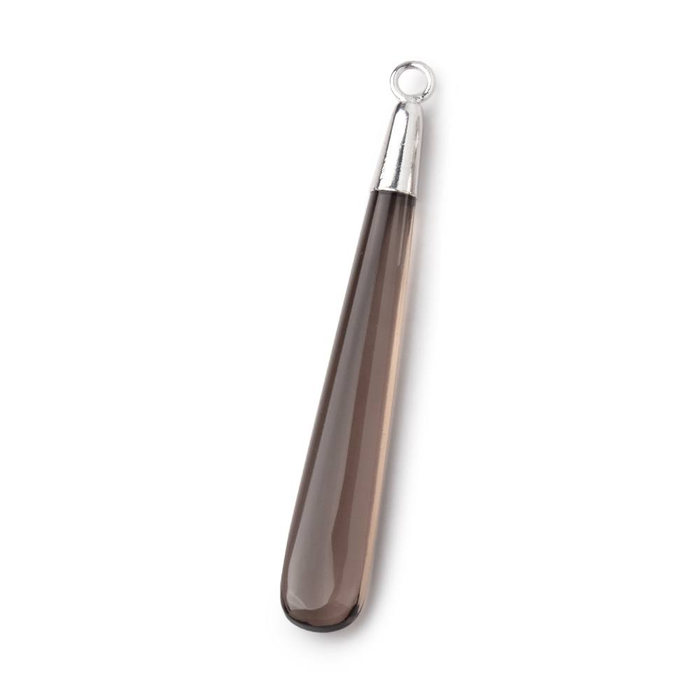 39x6mm Silver Leafed Smoky Quartz Plain Pear Pendant 1 piece