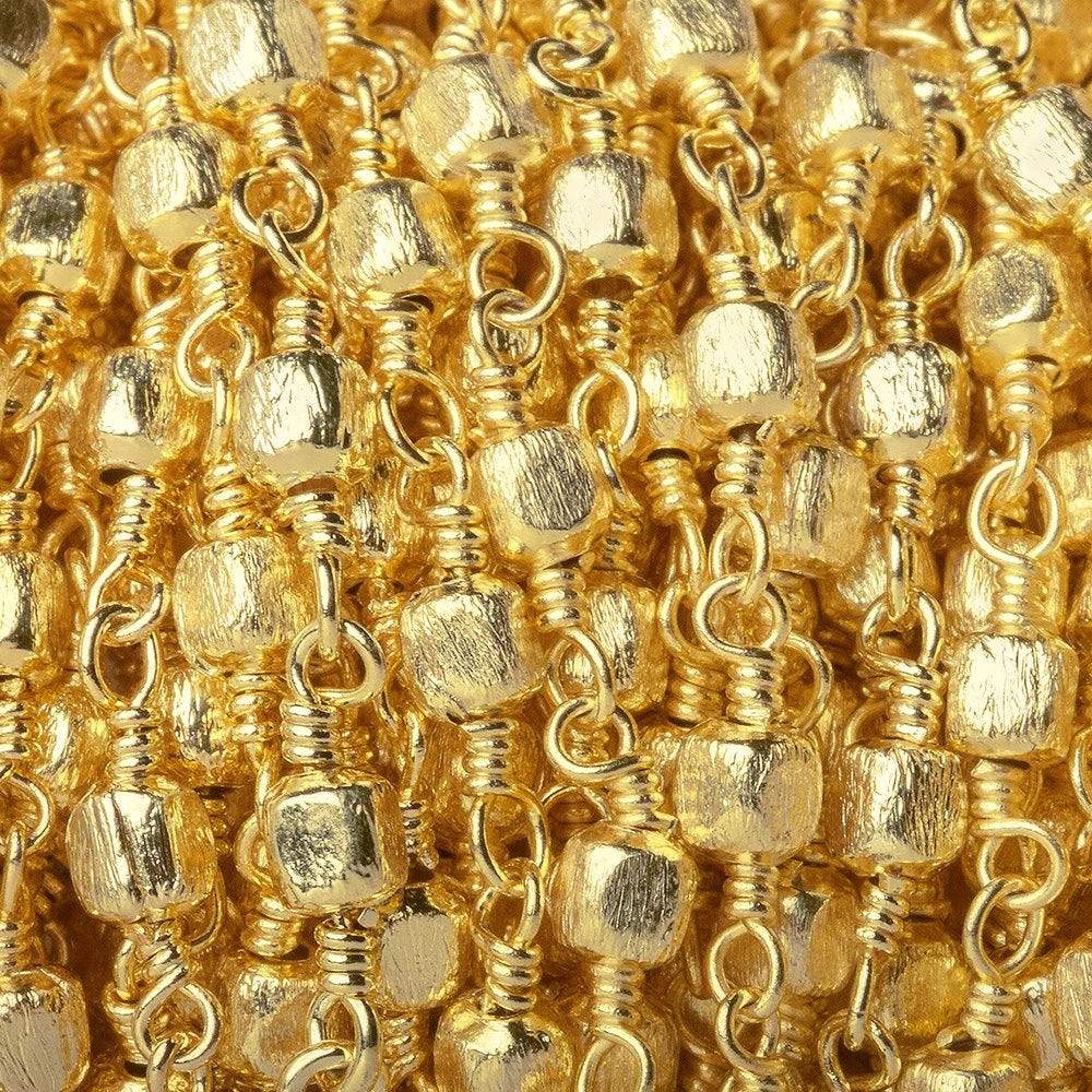 3mm 22kt Gold plated Brushed Cube Gold plated Chain by the foot