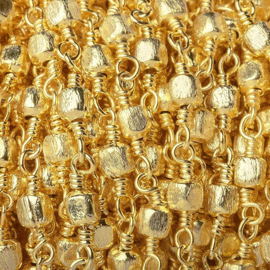 3mm 22kt Gold plated Brushed Cube Gold plated Chain by the foot