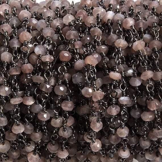 3mm Chocolate Moonstone faceted rondelle Black Gold Chain by the foot 36pcs