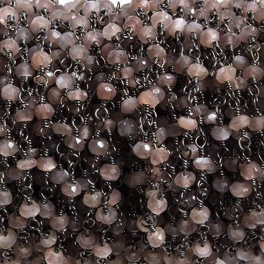 3mm Chocolate Moonstone faceted rondelle Black Gold Chain by the foot 36pcs