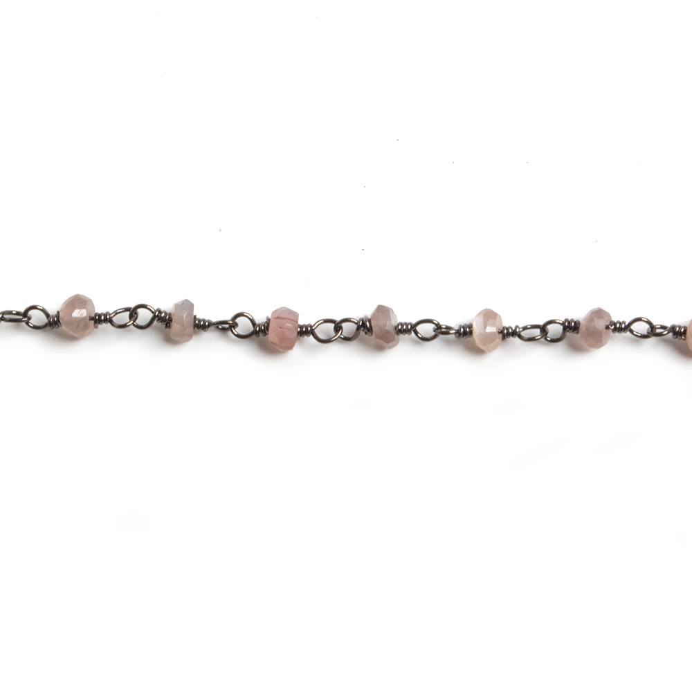 3mm Chocolate Moonstone faceted rondelle Black Gold Chain by the foot 36pcs